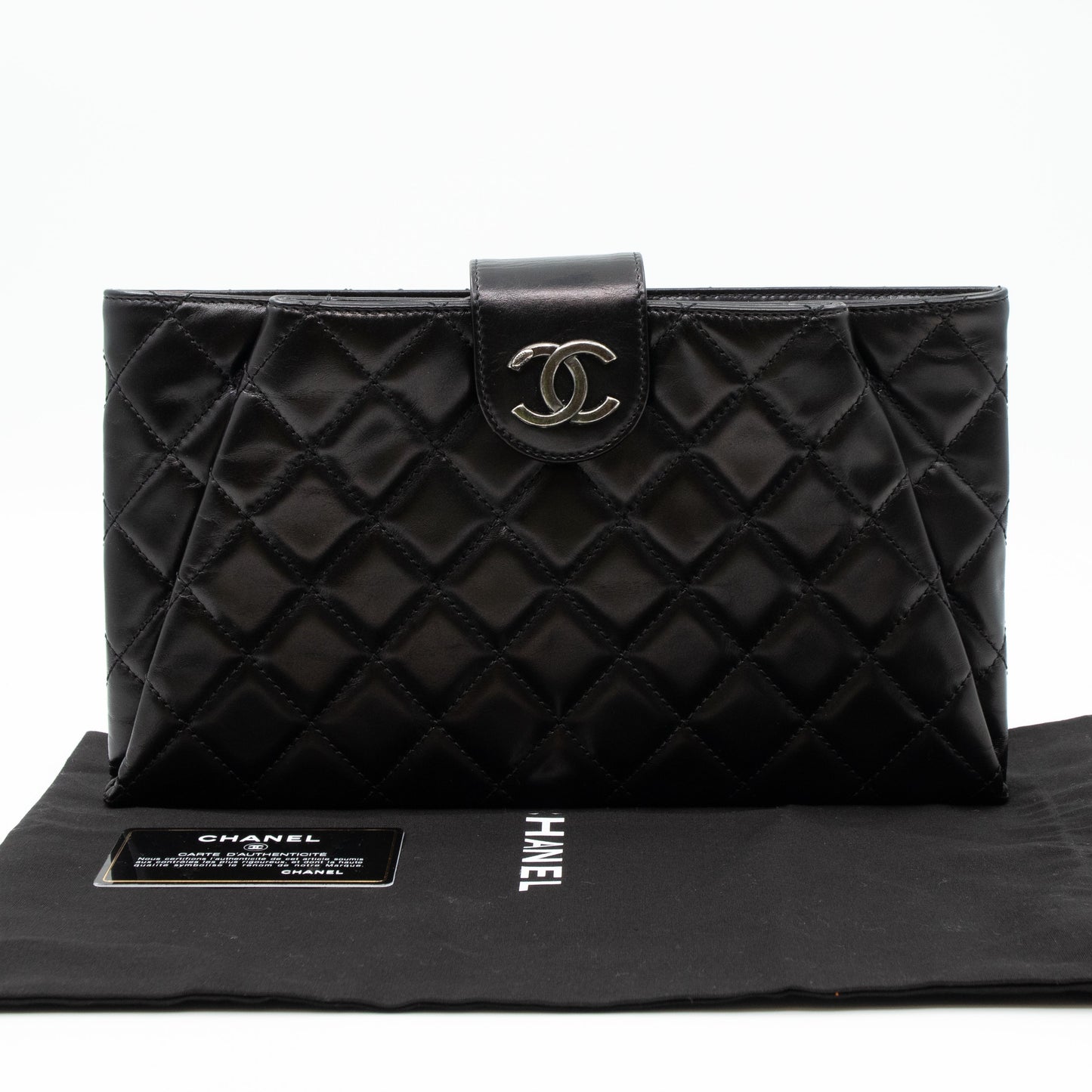 Coco Pleats Clutch Black Calfskin