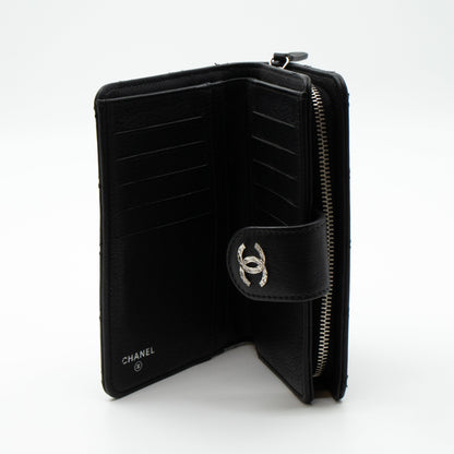 Double Stitched Zip Wallet Black Leather