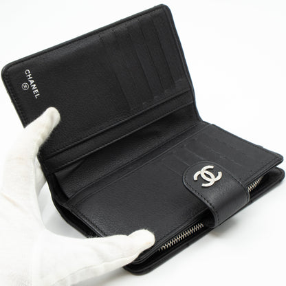 Double Stitched Zip Wallet Black Leather