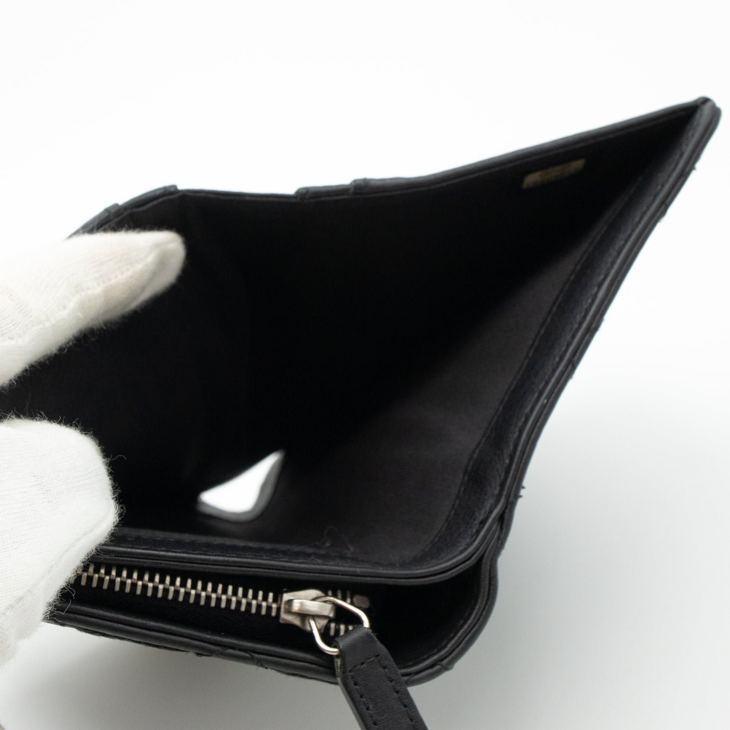 Double Stitched Zip Wallet Black Leather