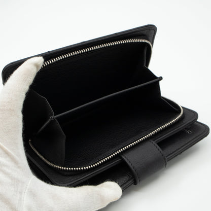 Double Stitched Zip Wallet Black Leather