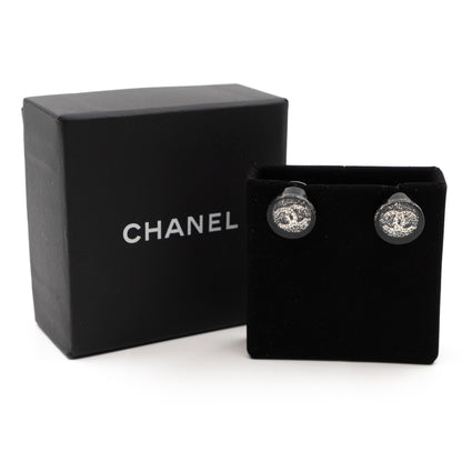 CC Round Earrings Black Crystal