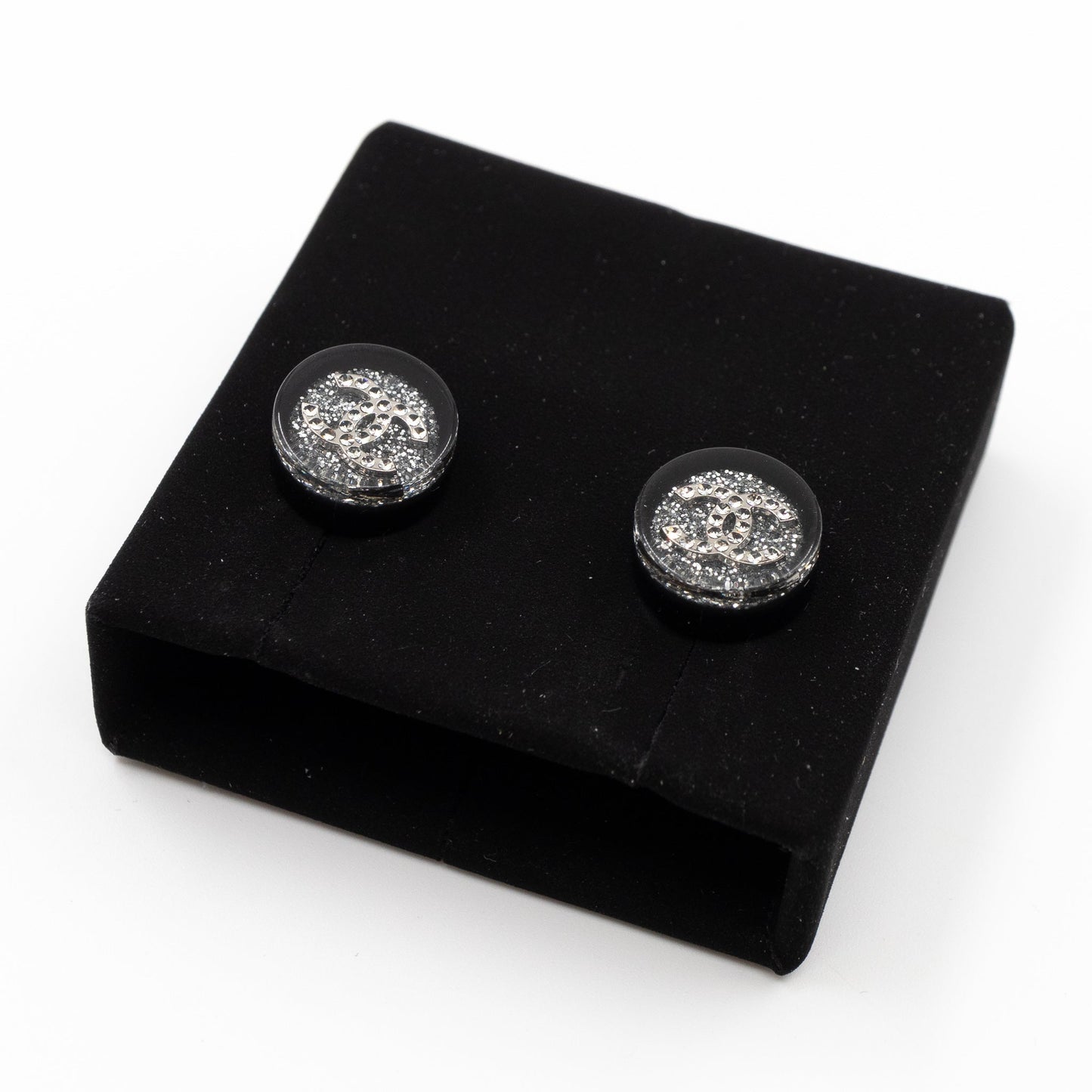 CC Round Earrings Black Crystal