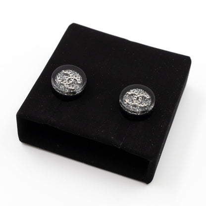 CC Round Earrings Black Crystal