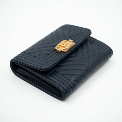 Boy Flap Card Case Navy Leather