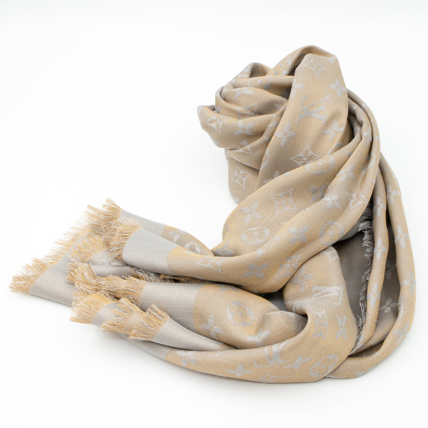 Louis-vuitton Monogram Shine Shawl Greige Gold