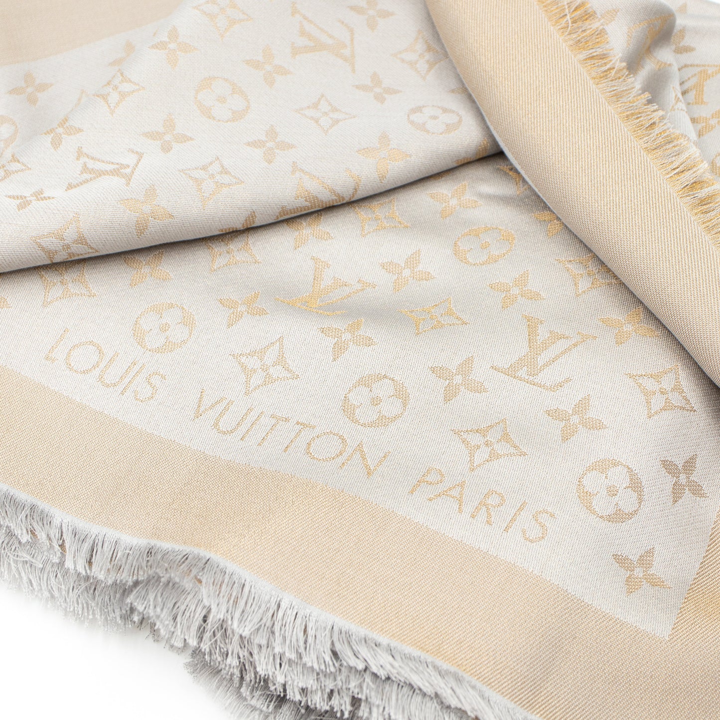 Louis-vuitton Monogram Shine Shawl Greige Gold