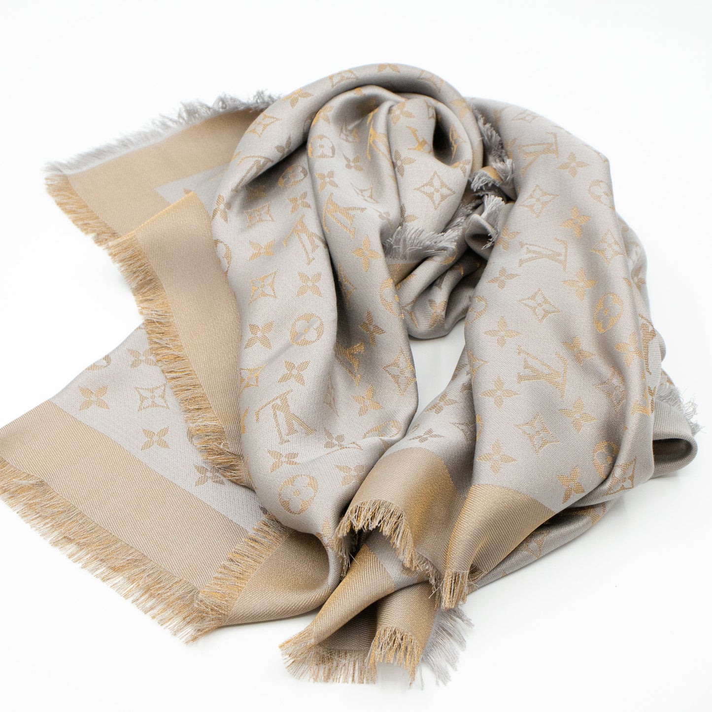 Louis-vuitton Monogram Shine Shawl Greige Gold