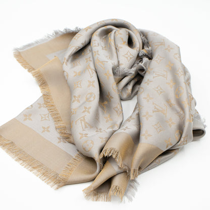 Louis-vuitton Monogram Shine Shawl Greige Gold