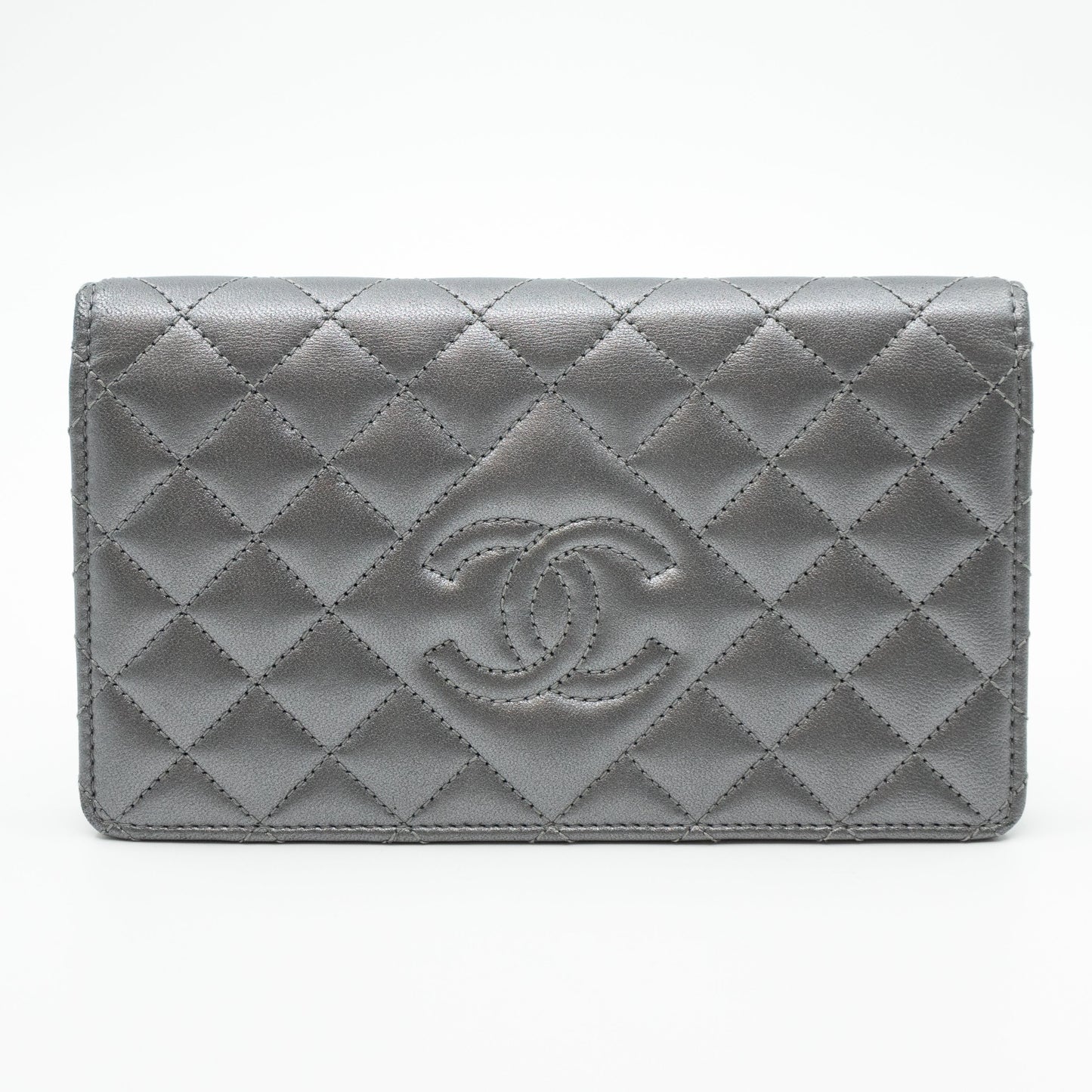 Classic Long Wallet Metallic Grey Leather