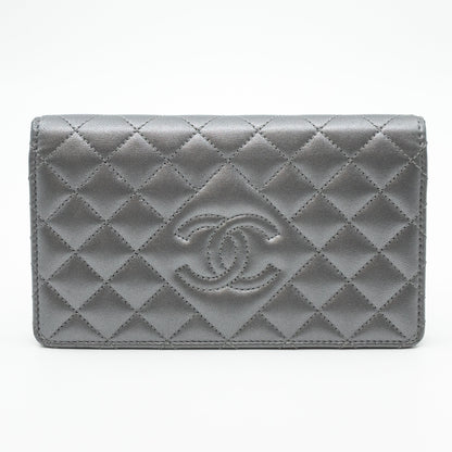 Classic Long Wallet Metallic Grey Leather