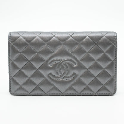 Classic Long Wallet Metallic Grey Leather
