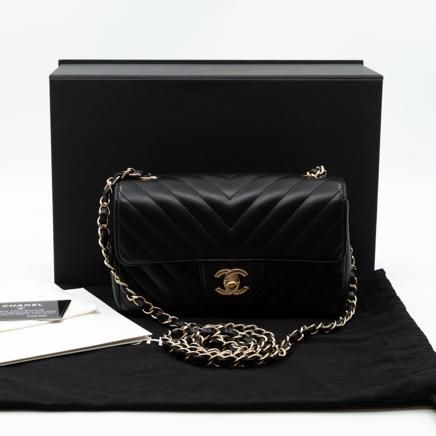 Classic Mini Rectangular Chevron Black Leather