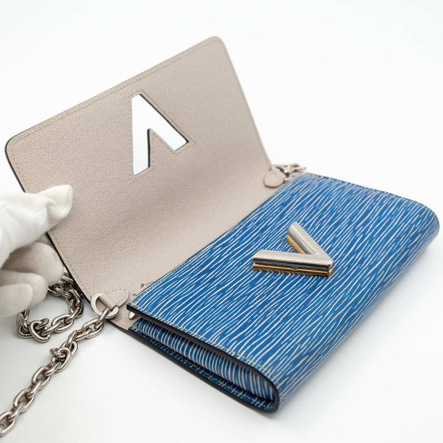 Louis-vuitton Twist Chain Wallet Epi Leather Denim