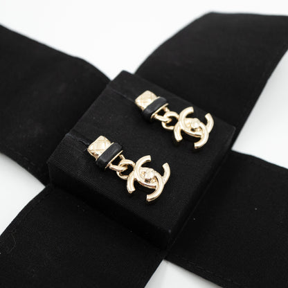 Lambskin CC Turnlock Drop Earrings Gold Black