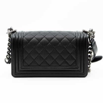 Boy Bag Small Black Caviar Ruthenium