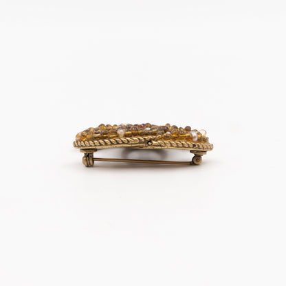 Vintage CC Beads Brooch Aged Gold