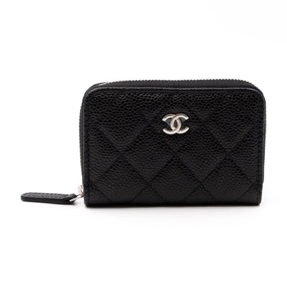 Zipped Coin Purse Black Caviar Silver