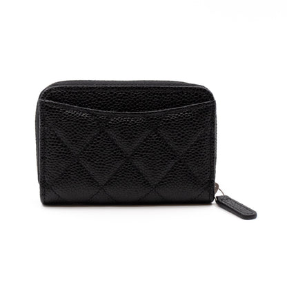 Zipped Coin Purse Black Caviar Silver