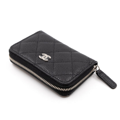 Zipped Coin Purse Black Caviar Silver