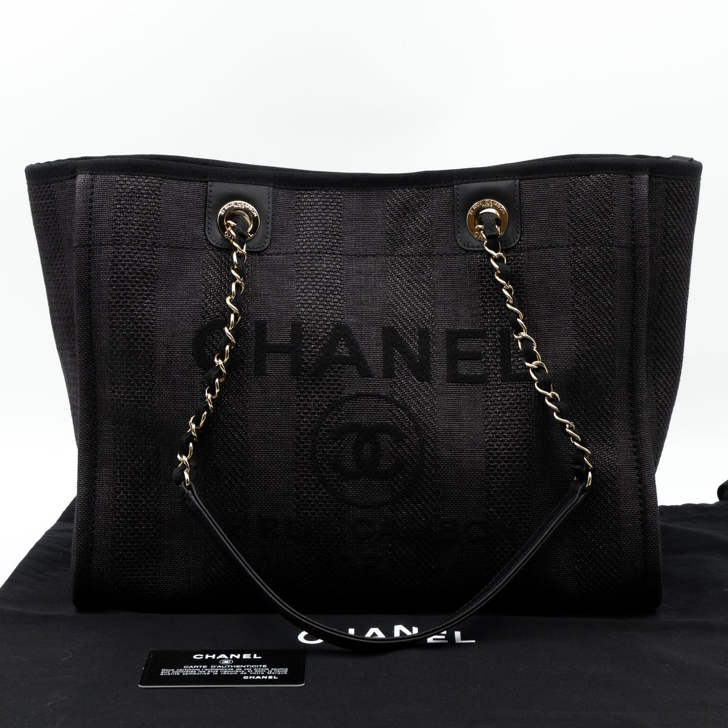 Deauville Small Tote Black Canvas Gold