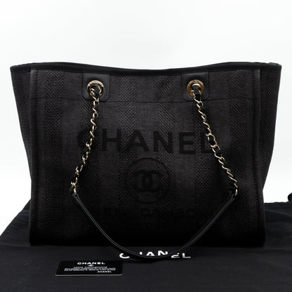 Deauville Small Tote Black Canvas Gold