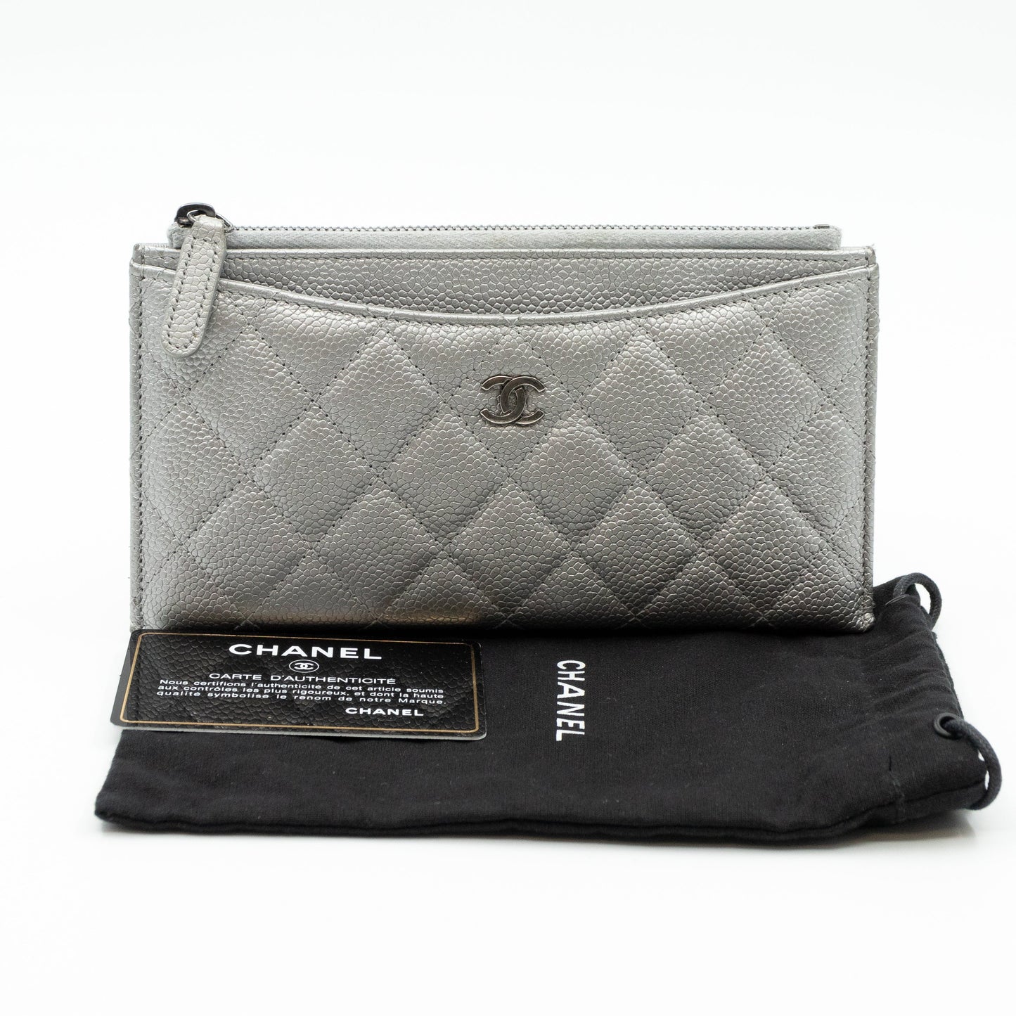 Flat Long Wallet Silver Caviar