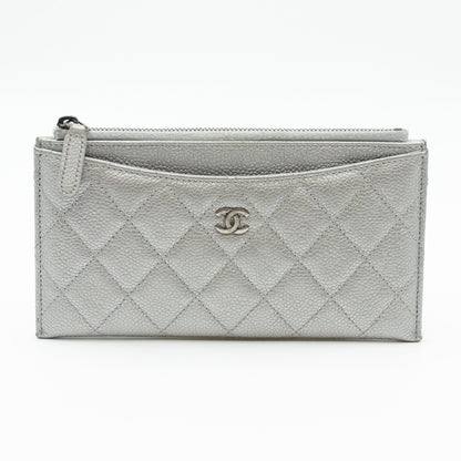 Flat Long Wallet Silver Caviar