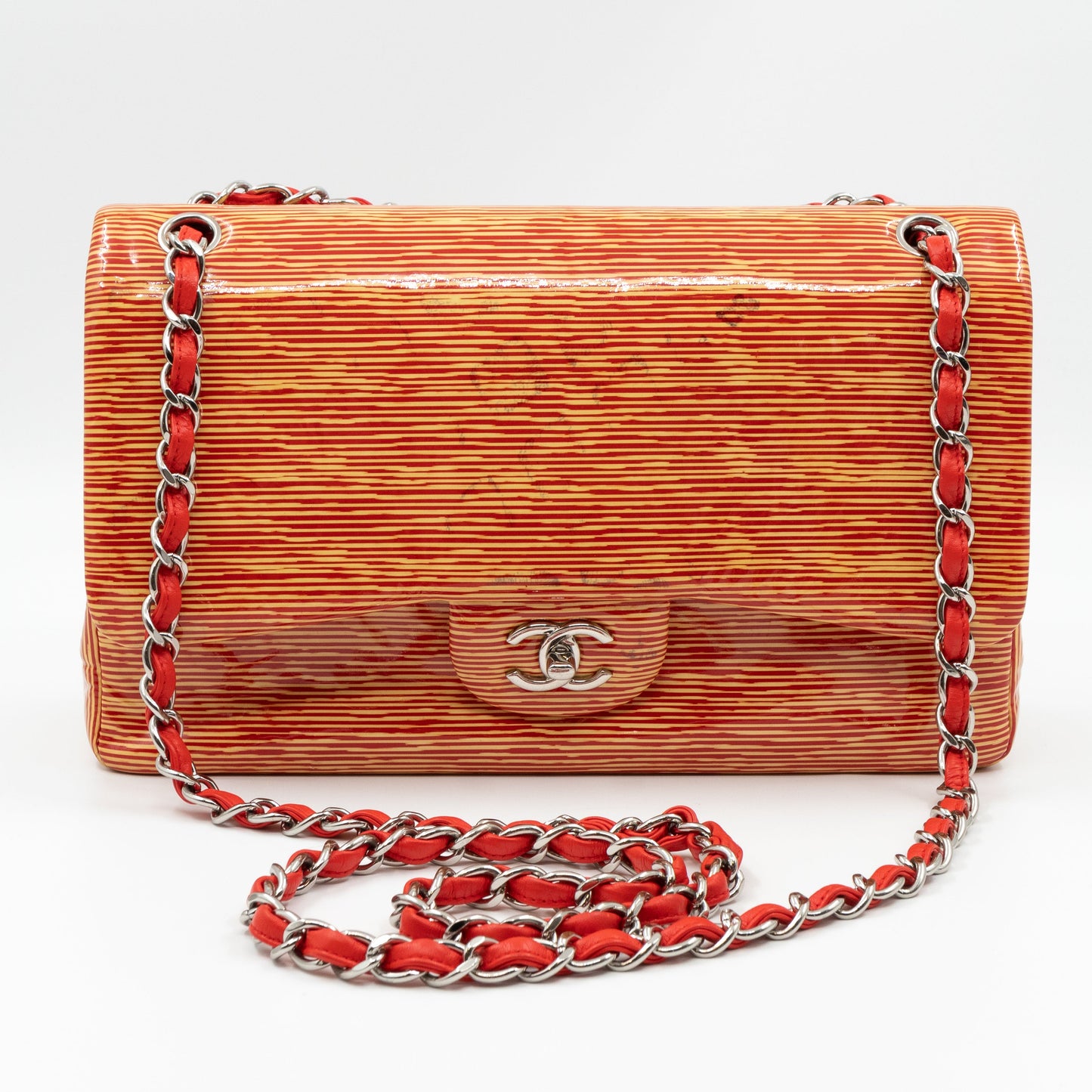 Classic Double Flap Jumbo Orange Striped Silver