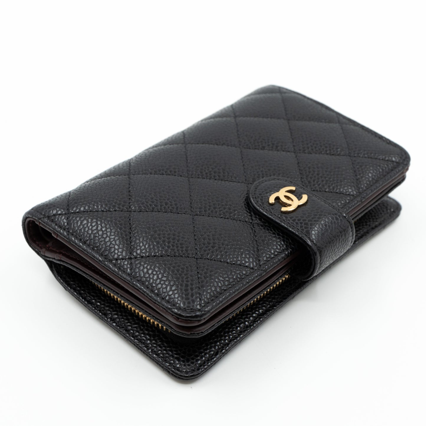 L-Zip Wallet Black Caviar Gold