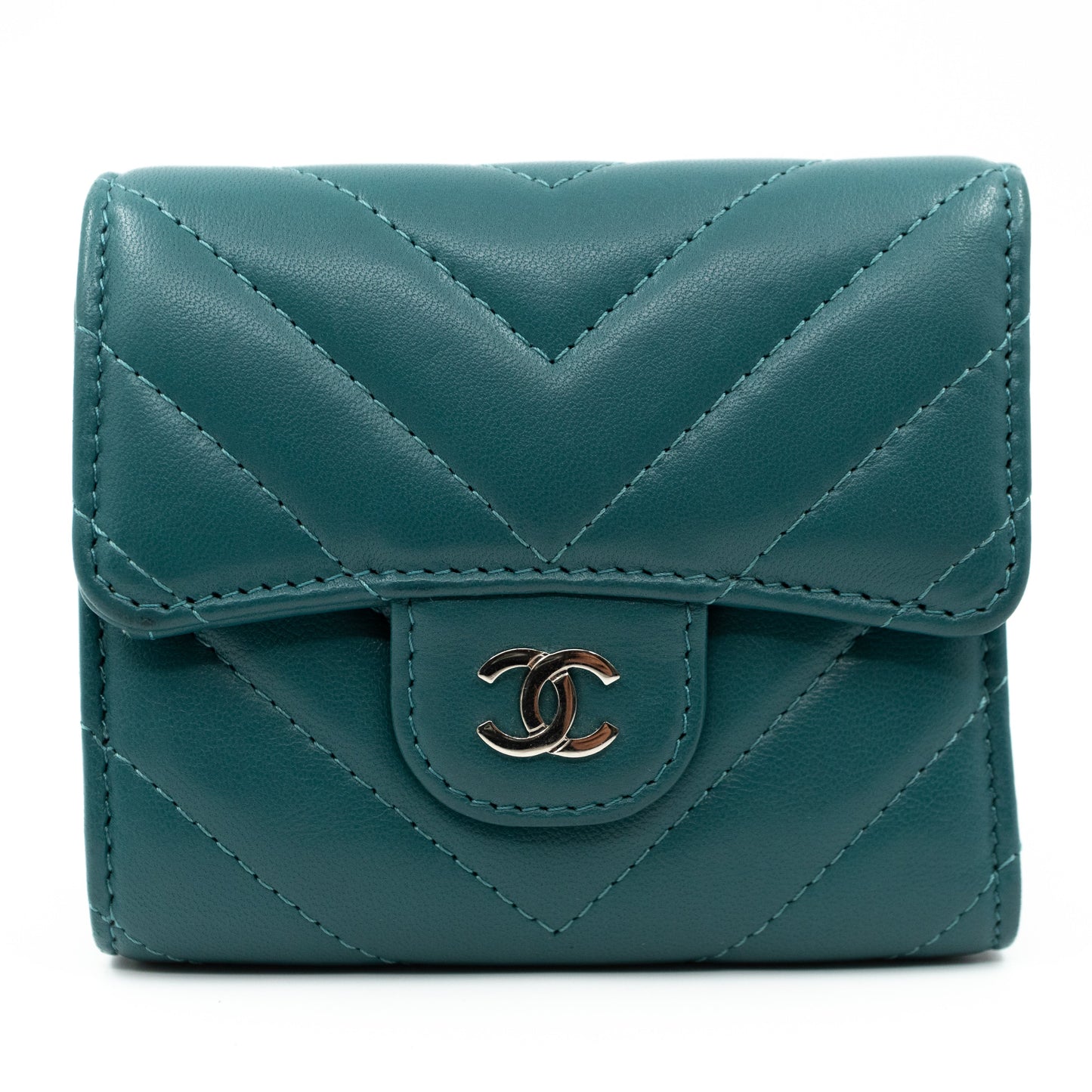 Small Classic Flap Wallet Green Leather