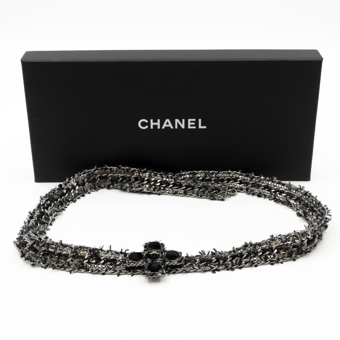 Cross Chain Belt With Tweed Ruthenium