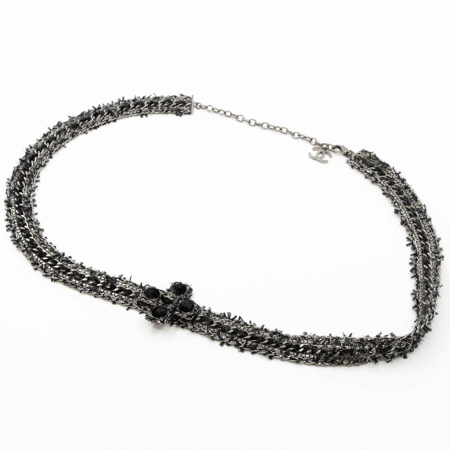 Cross Chain Belt With Tweed Ruthenium