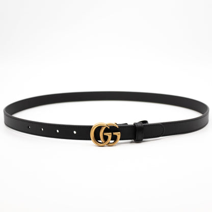 Double G Buckle Black Leather Slim Belt 90 cm