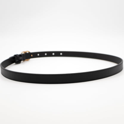 Double G Buckle Black Leather Slim Belt 90 cm