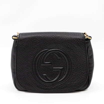 Soho Small Chain Flap Bag Black Leather