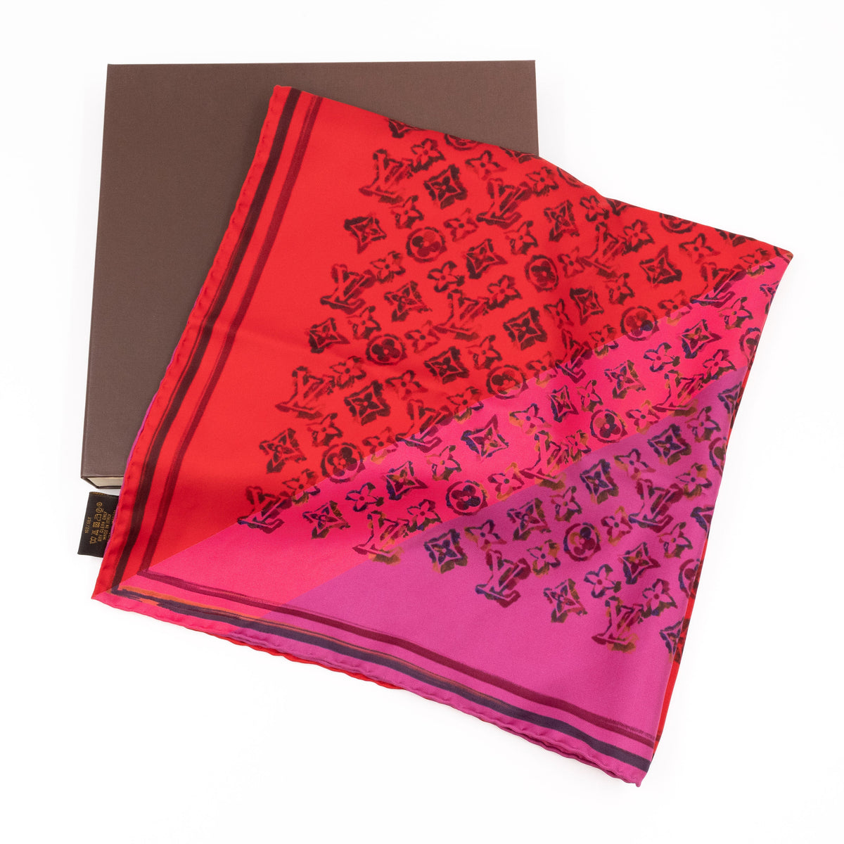 Louis-vuitton Silk Square Scarf Red Rainbow Monogram Giant