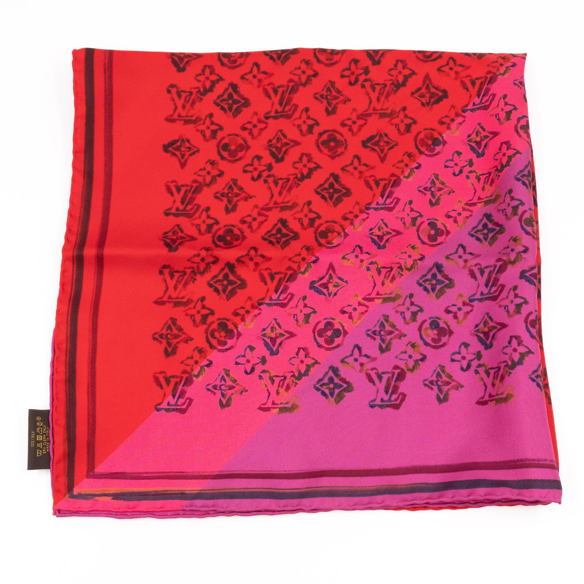 Louis-vuitton Silk Square Scarf Red Rainbow Monogram Giant