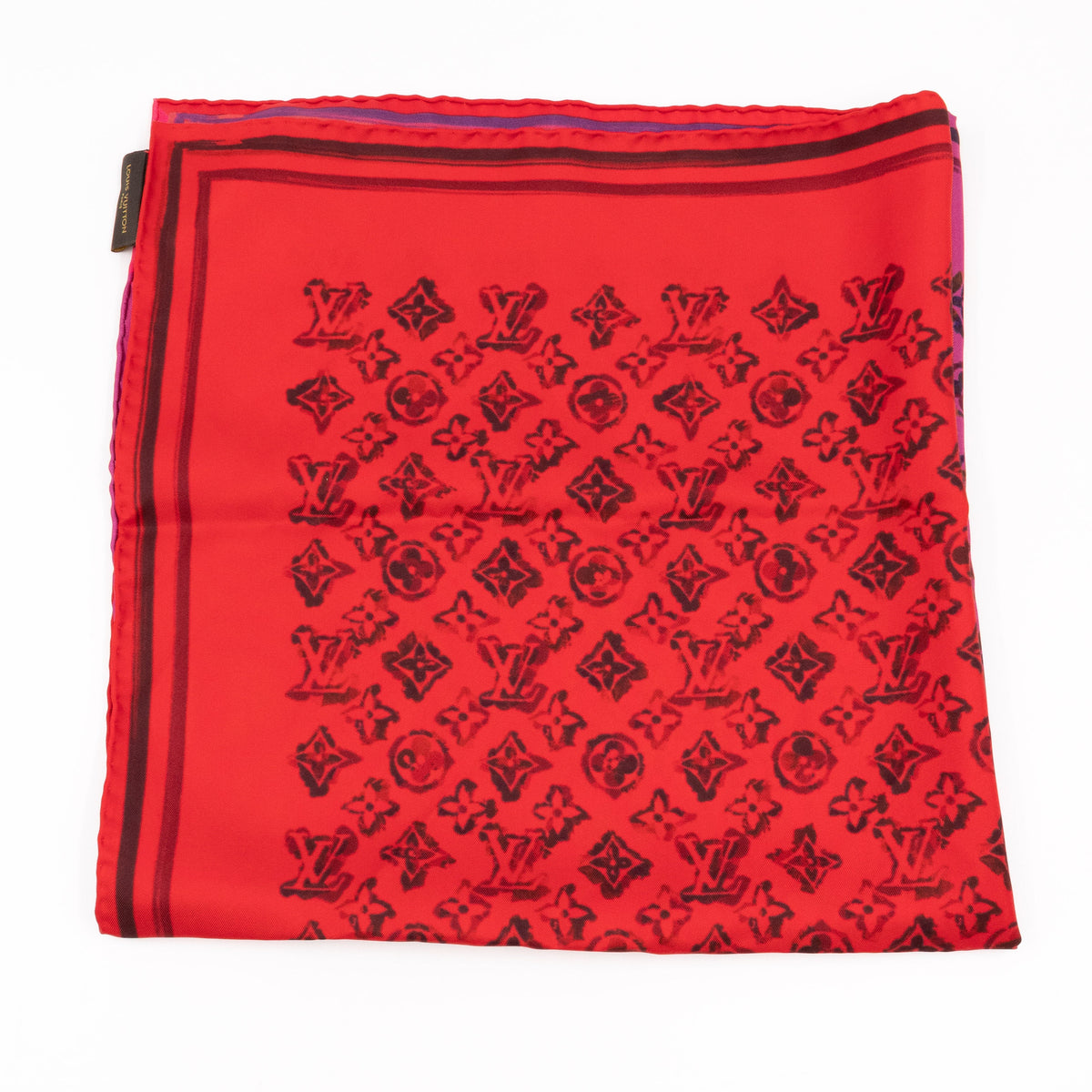 Louis-vuitton Silk Square Scarf Red Rainbow Monogram Giant