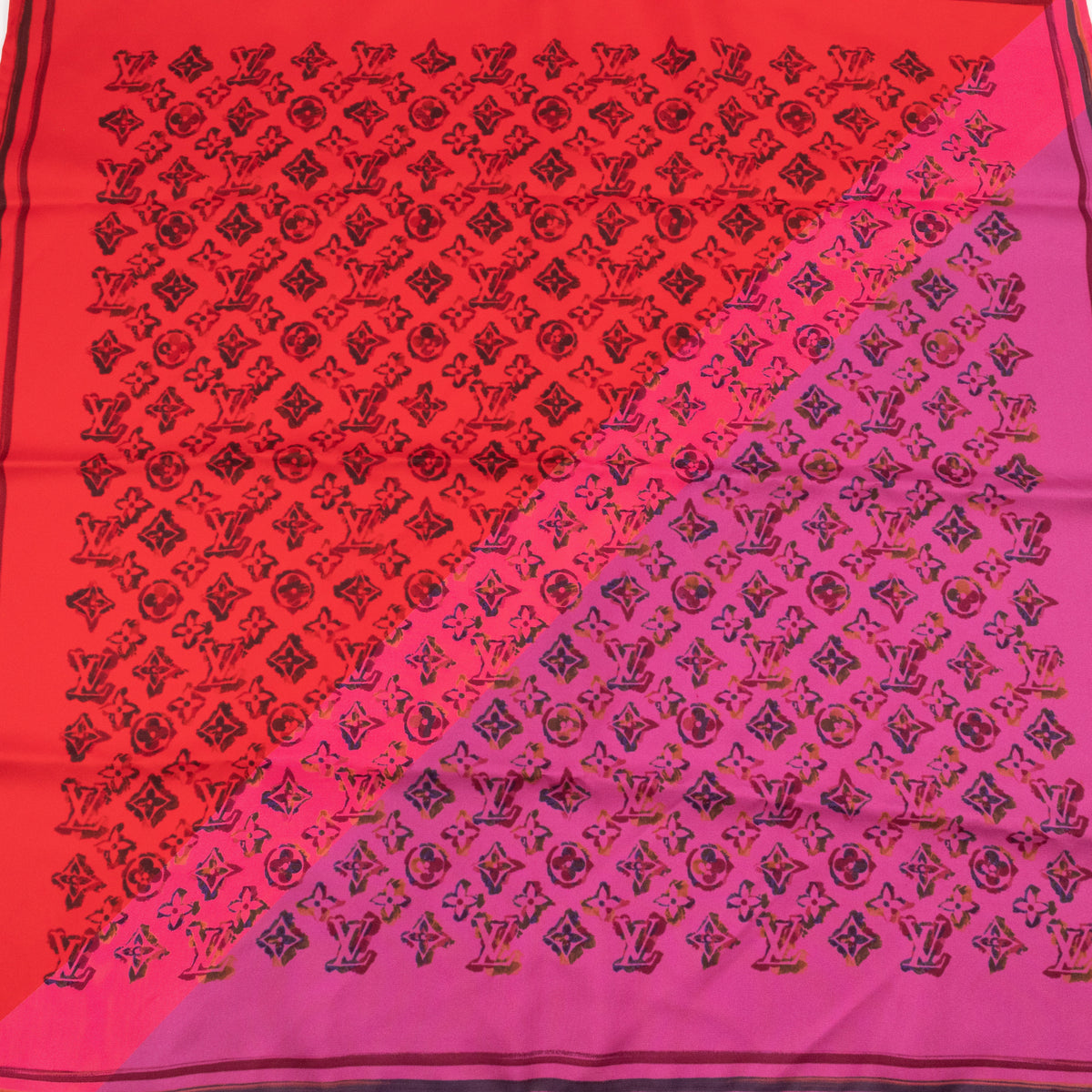 Louis-vuitton Silk Square Scarf Red Rainbow Monogram Giant