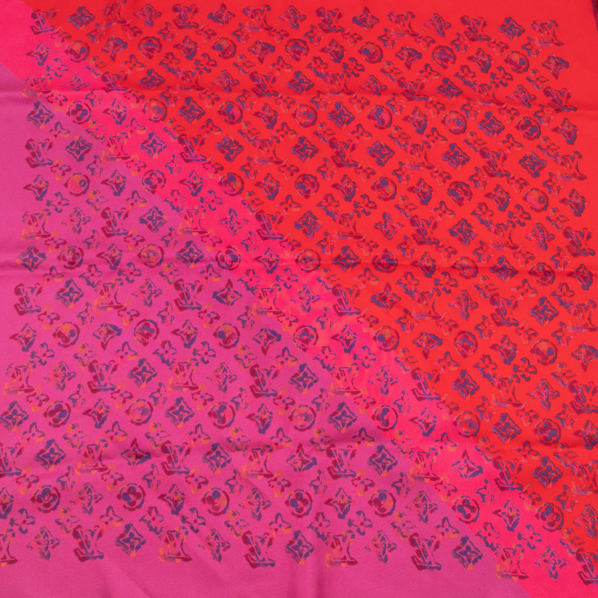 Louis-vuitton Silk Square Scarf Red Rainbow Monogram Giant