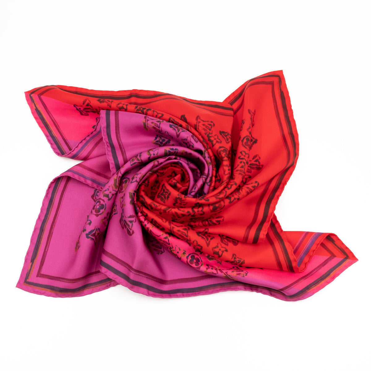 Louis-vuitton Silk Square Scarf Red Rainbow Monogram Giant