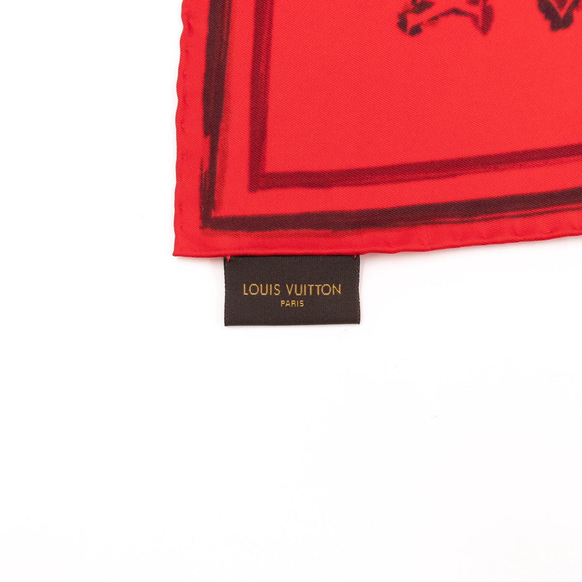 Louis-vuitton Silk Square Scarf Red Rainbow Monogram Giant