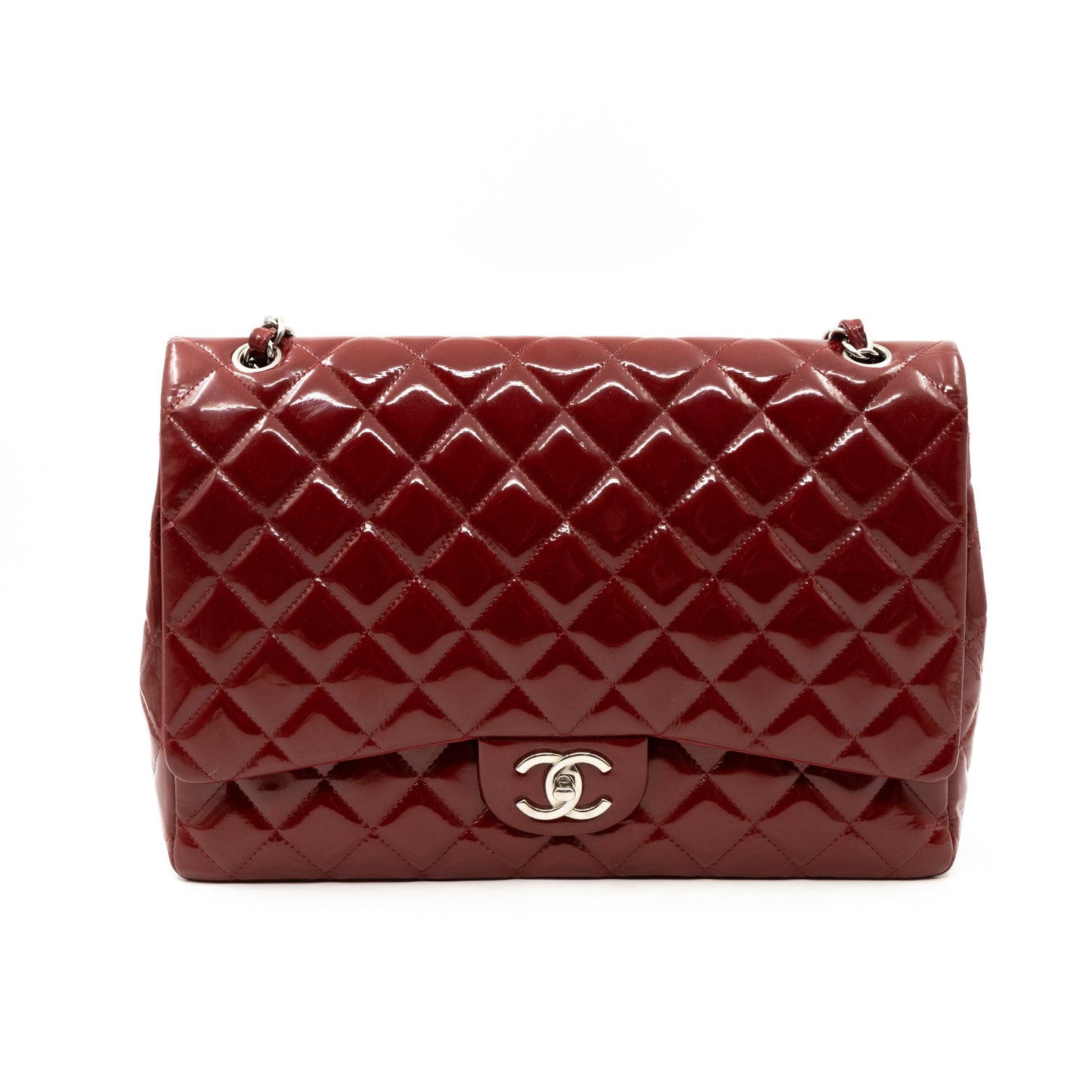 Classic Double Flap Maxi Red Patent Silver