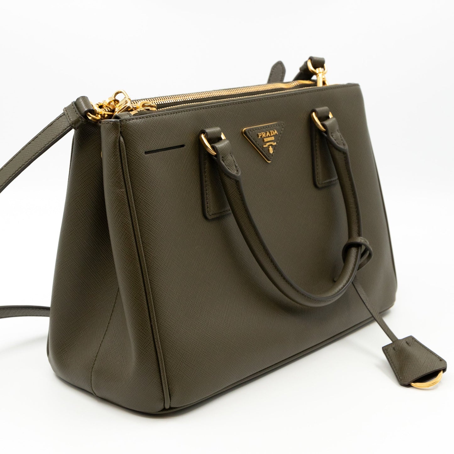 Galleria Medium Double Zip Green Saffiano