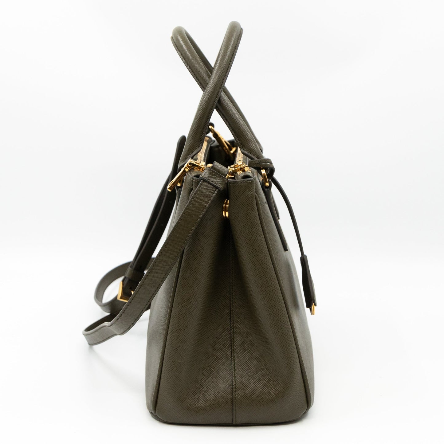 Galleria Medium Double Zip Green Saffiano