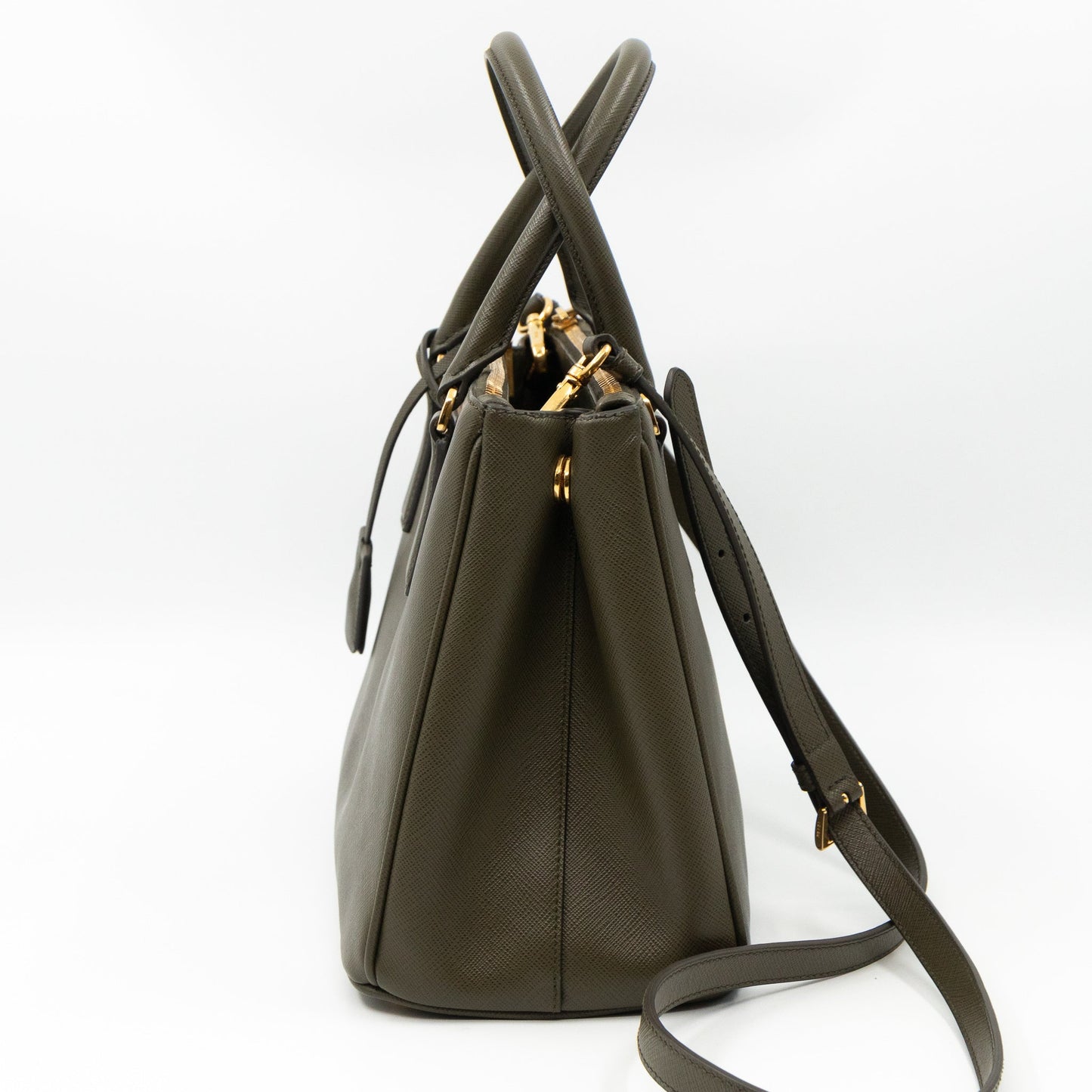 Galleria Medium Double Zip Green Saffiano