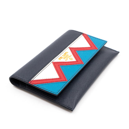 Card Case Wallet Greche Blue Saffiano