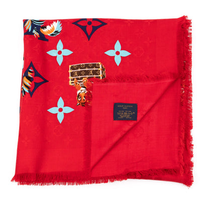 Louis-vuitton Monogram Precious Tiger Shawl Red