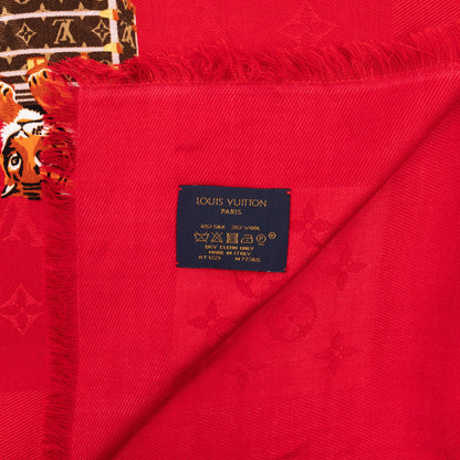 Louis-vuitton Monogram Precious Tiger Shawl Red